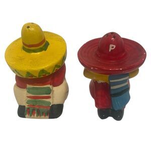 Salt Pepper Shakers Vintage Ceramic Sombrero Retro Kitchen Decor 1970 Set
